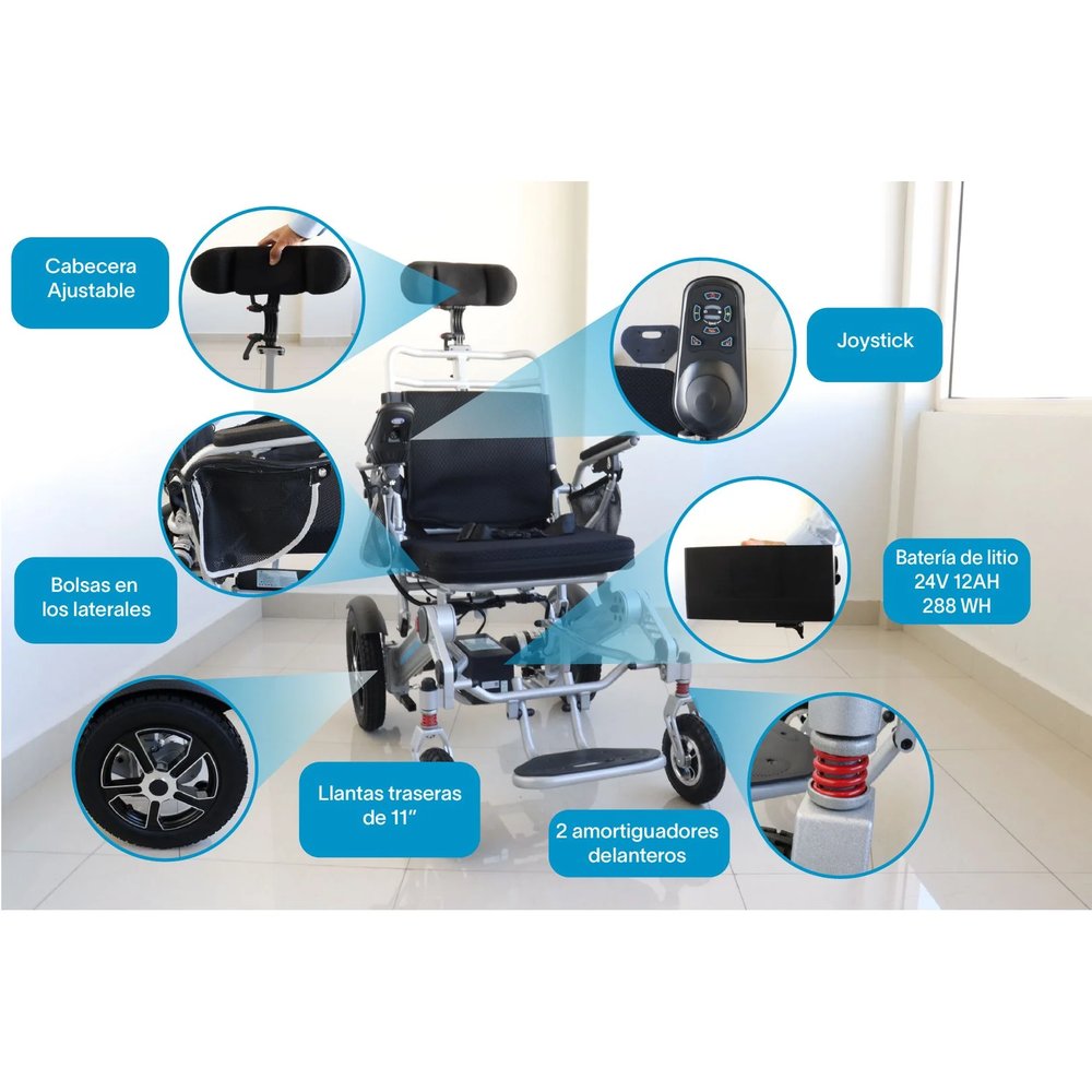 Silla de Ruedas Eléctrica 3 en 1 Reclinable con Cabezal vista 2