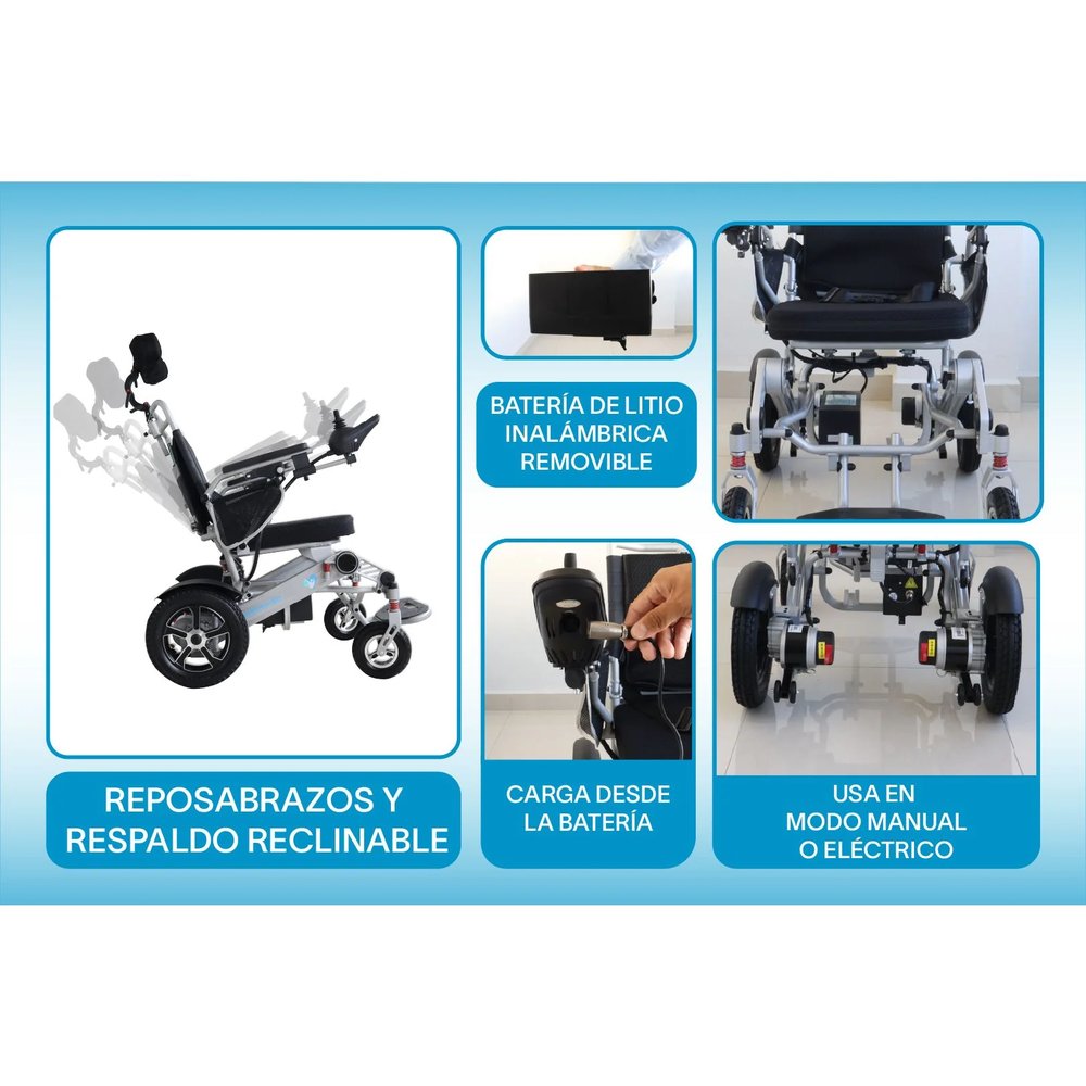 Silla de Ruedas Eléctrica 3 en 1 Reclinable con Cabezal vista 5
