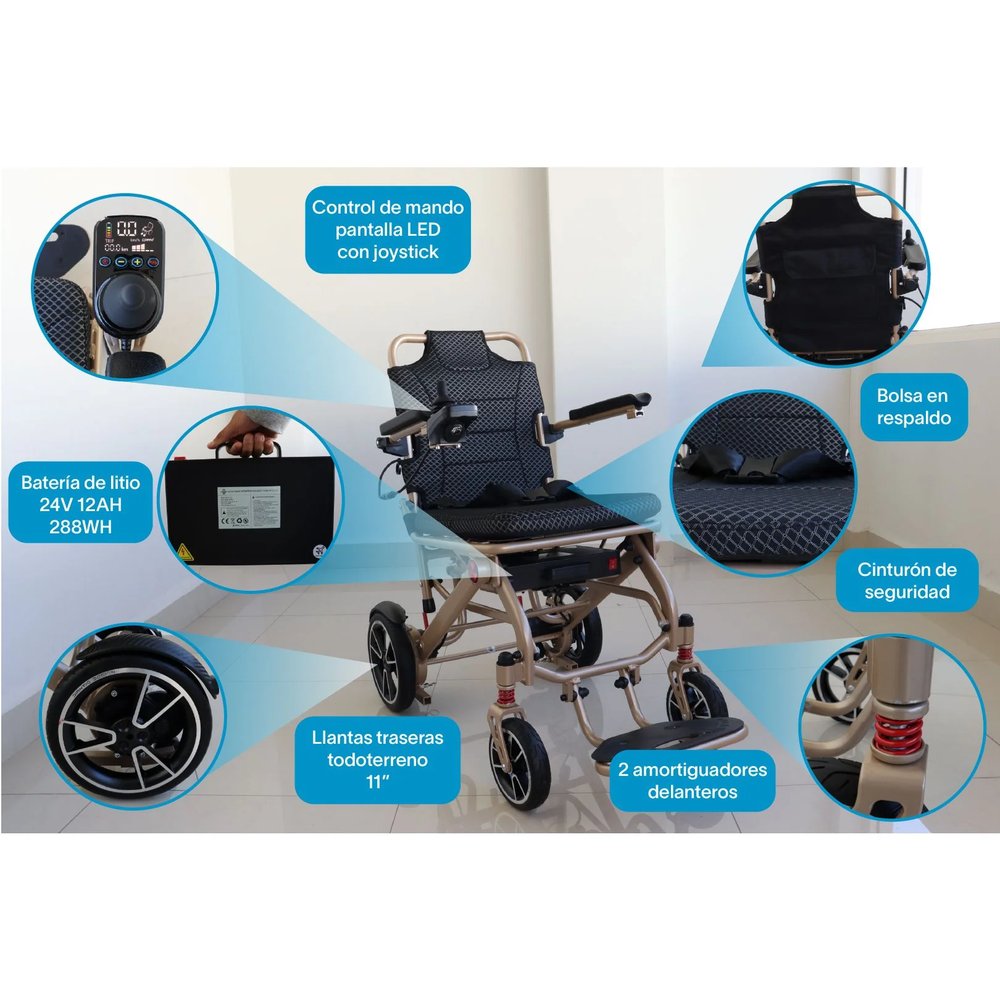 Silla de Ruedas Eléctrica de Aluminio con Control LED 19 kg vista 2